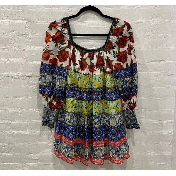 Alice + Olivia Rowen Floral Tiered Square Neck Mini Cocktail Dress Size Medium - Picture 7 of 16